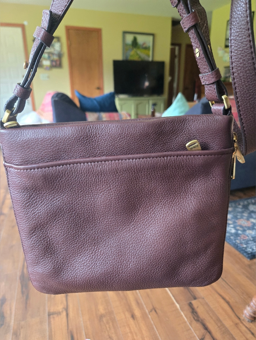 Fossil Preston ZB5874 Crossbody Brown Pebbled Leather Purse Bag